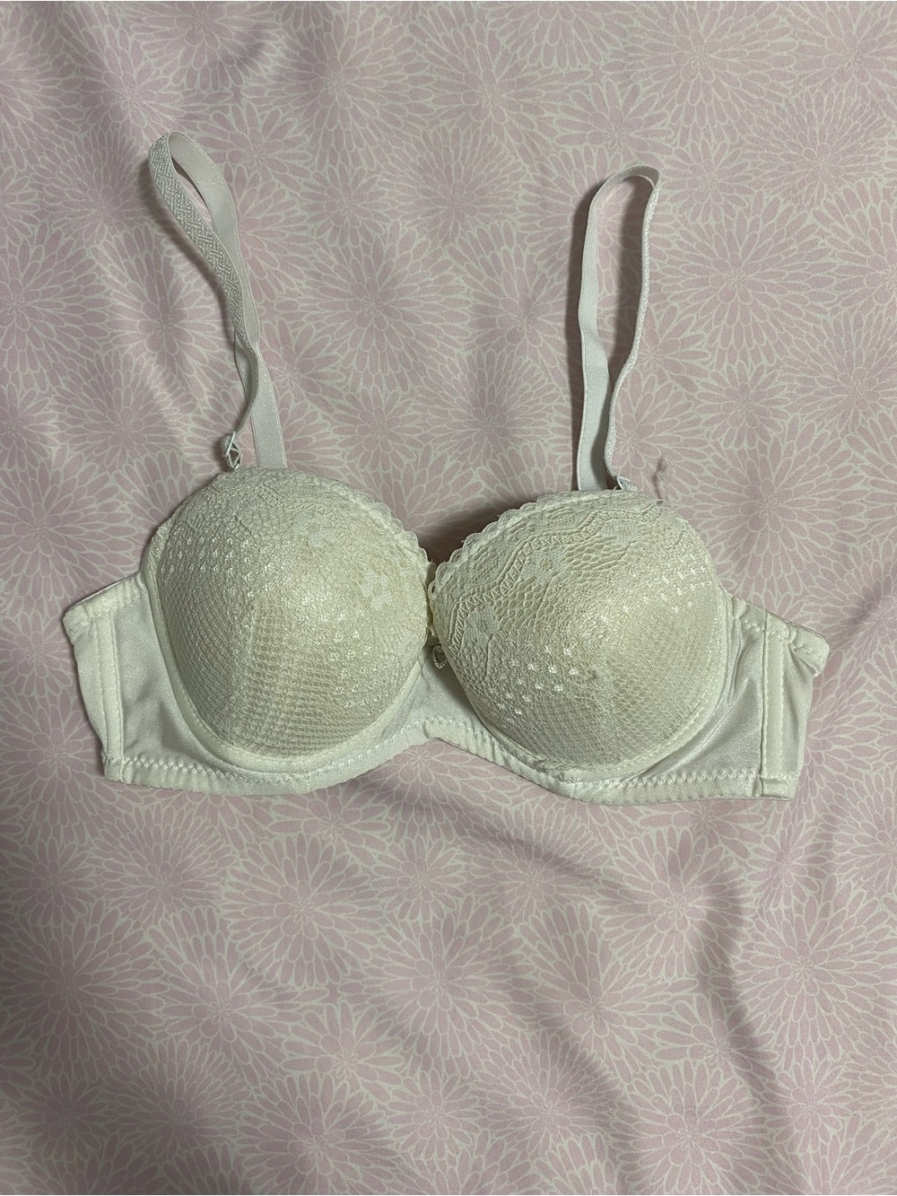 Lace-Trim Underwire Push-Up Bra in White